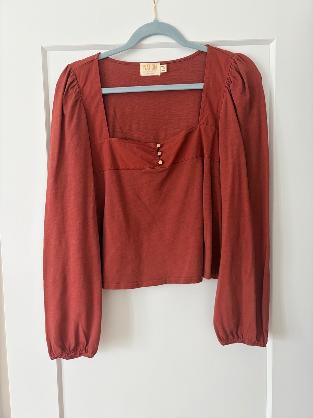 Nation LTD Rust Red Square-Neck Puff Sleeve Blouse